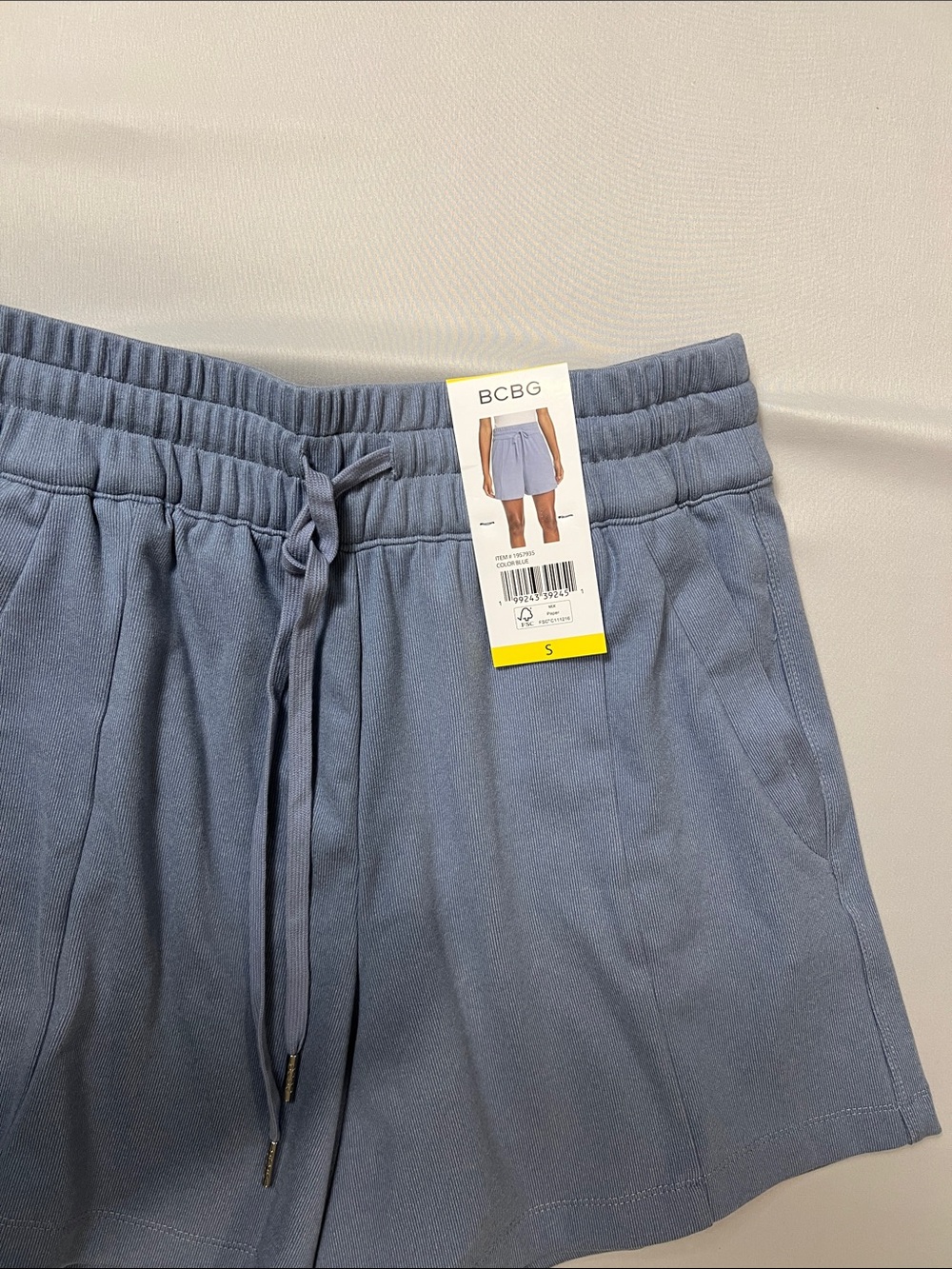 BCBG Slate Blue Elastic-Waist Drawstring Athletic Shorts Size S - Picture 2 of 9